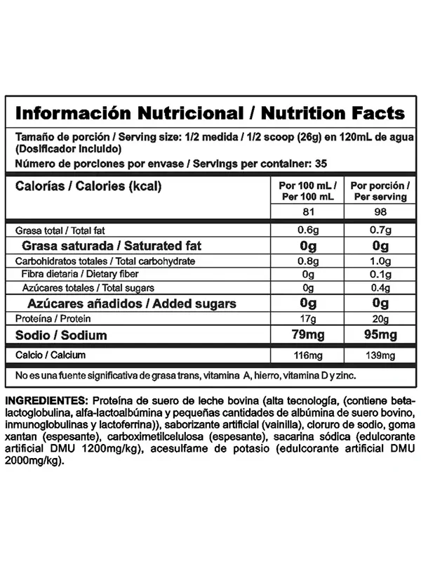 Bipro Classic tabla nutricional