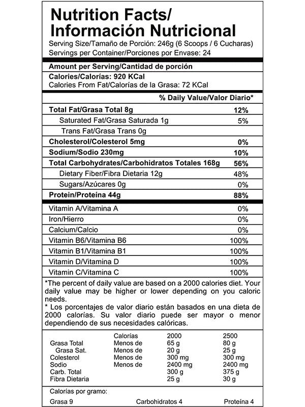 Smart Gainer tabla nutricional